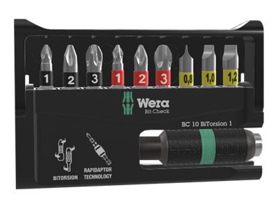 Wera Bit-Check 10 Bitorsion 1 Bitskrutrekker Sett med Bitholder - 10 Deler Heksagonal