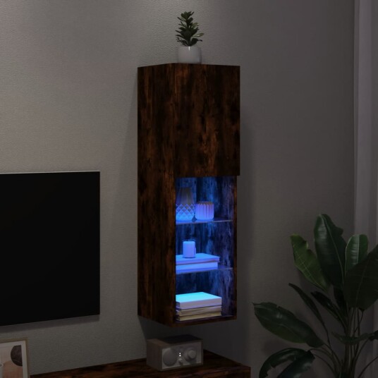 vidaXL TV-benk med LED-lys røkt eik 30,5x30x102 cm 8721012256071 vidaXL TV-benk med LED-lys røkt eik 30,5x30x102 cm 8721012256071
