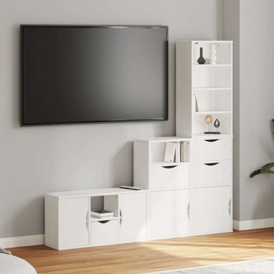 TV enheter med oppbevaring 4 delers ODDA hvit heltre furu