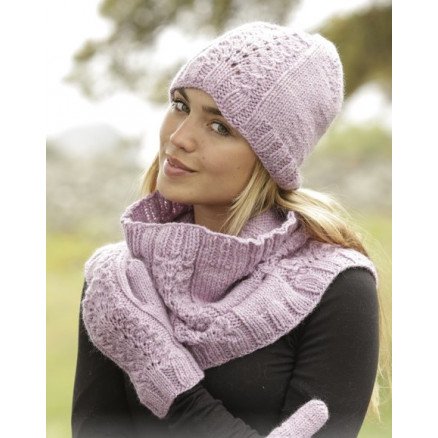 Malin by DROPS Design Lue votter og hals strikkeoppskrift str S L