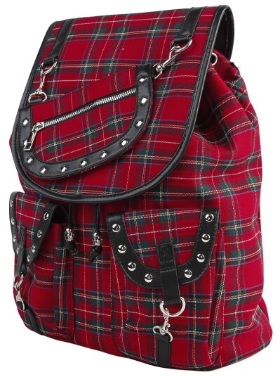 Banned Alternative Ryggsekk Red Tartan Backpack Damer svart-rød