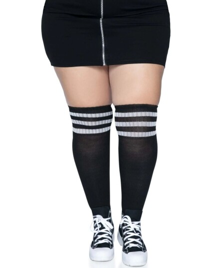 Atletisk 3 Stripede Svart og Hvit Knesokker Plus Size