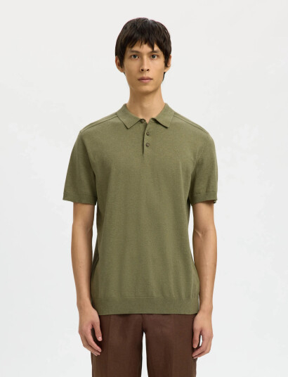 Selected Slhberg Ss Knit Polo Noos Khaki green XL