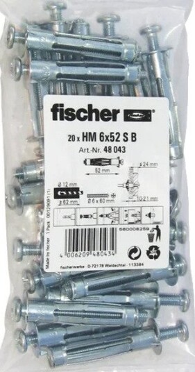 Fischer Metallplugger HM Med Skruer 6 × 52 mm, Sølv 20 Stk.