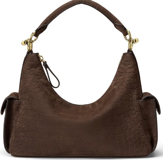 Lauren Ralph Lauren Croc Embossed Small Blaike Shoulder Bag   CHESTNUT BROWN   One Size