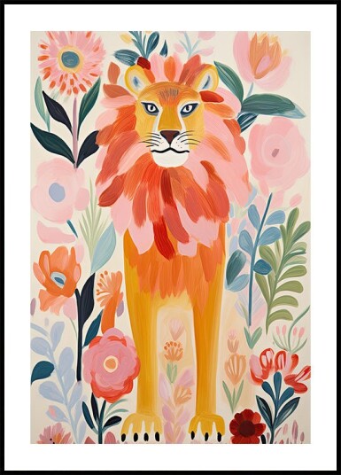 Colorful Lion In Bloom Plakat Plakat / 40x50cm