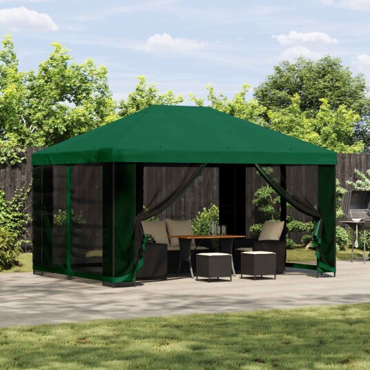  Hagepaviljong med sidevegger 4 × 3 m Grønn Polyester og stål