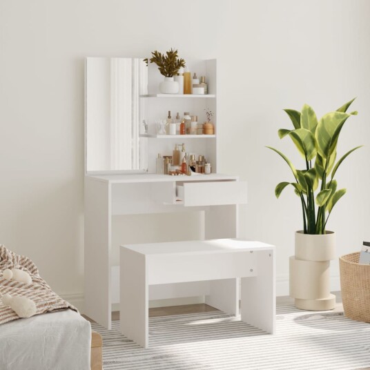  Sminkebordsett hvit 74,5x40x141 cm 8720287100812