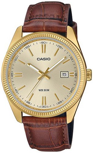 Casio Herreklokke MTP 1302PGL 9AVEF Timeless Collection Gull/Lær Casio Herreklokke MTP 1302PGL 9AVEF Timeless Collection Gull/Lær