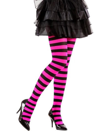 Stripete Svart og Rosa Strømpebukse L/XL