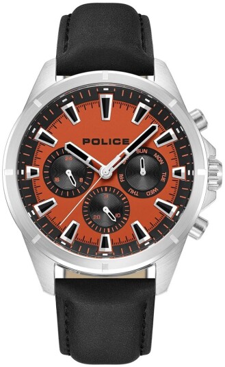 Police Herreklokke PEWJF0005804 Malawi Orange/Lær Ø45 mm