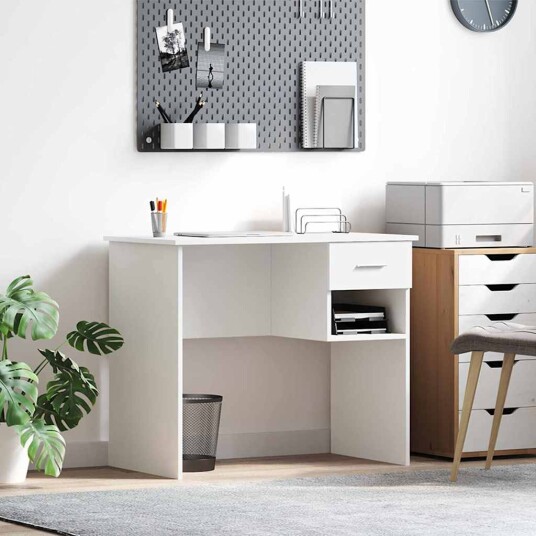  Skrivebord med lagringsplass Hvit 90x49.5x75 cm Konstruert tre
