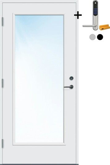 Ytterdør Bygg1 Lier med Yale Entrus BxH: 100x210 cm, Høyre, NCS S-0502-Y, Hvit, Yale Sølv