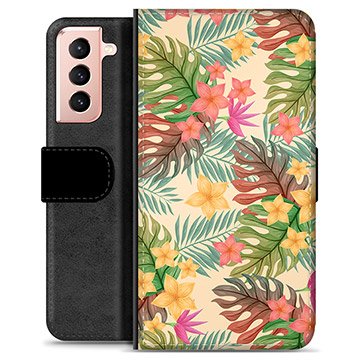 Samsung Galaxy S21 5G Premium Lommebok-deksel Rosa Blomster