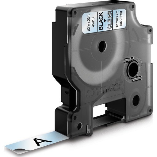 Dymo D1 12mm Svart på Transparent Etikettbånd 7m