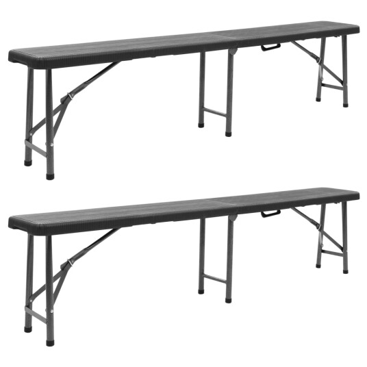 Sammenleggbare hagebenker 2 stk 180 cm HDPE svart Sammenleggbare hagebenker 2 stk 180 cm HDPE svart