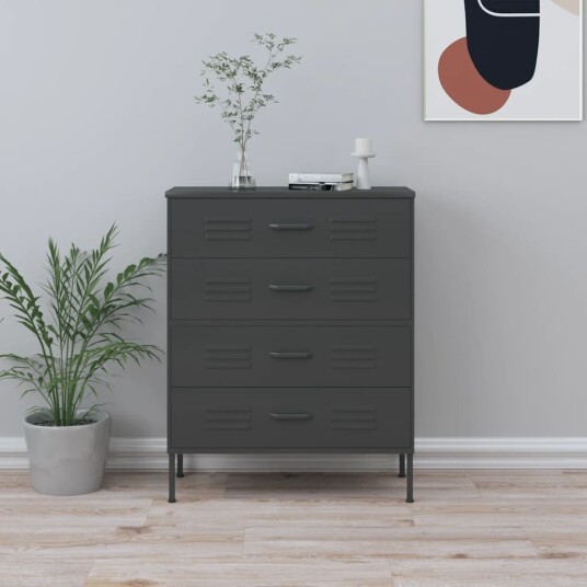 Kommode antrasitt 80x35x101,5 cm stål 8720286565162 Kommode antrasitt 80x35x101,5 cm stål 8720286565162