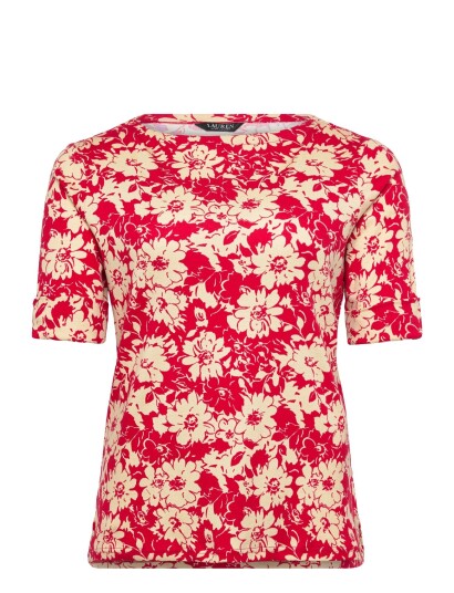 Lauren Women Refined Str 1X1 Rib Knt T Shirt   Red   50 52