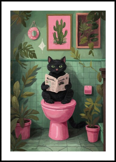 Cat Reading In Bathroom Plakat / 50x70