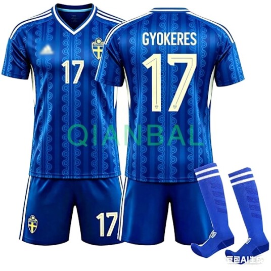 Sveriges landslags bortedrakt for VM 2026 – voksen og barneversjon trøye + shorts + sokker #Nr. 17 GYOKERES