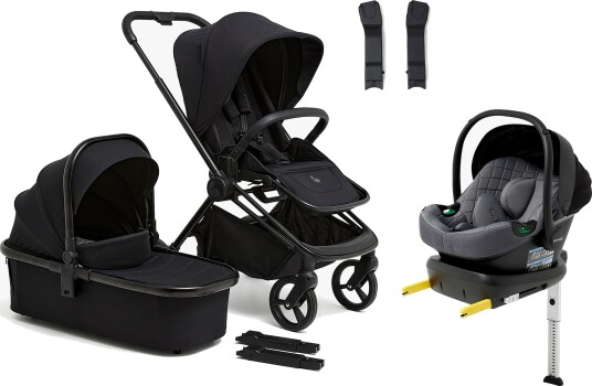 Beemoo One Duovogn inkl. Beemoo Route i-Size Babybilstol &  base All Black/Mineral Grey