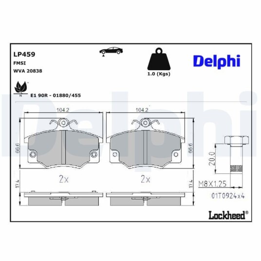 Bremseklosser sett DELPHI LP459 Bremseklosser sett DELPHI LP459