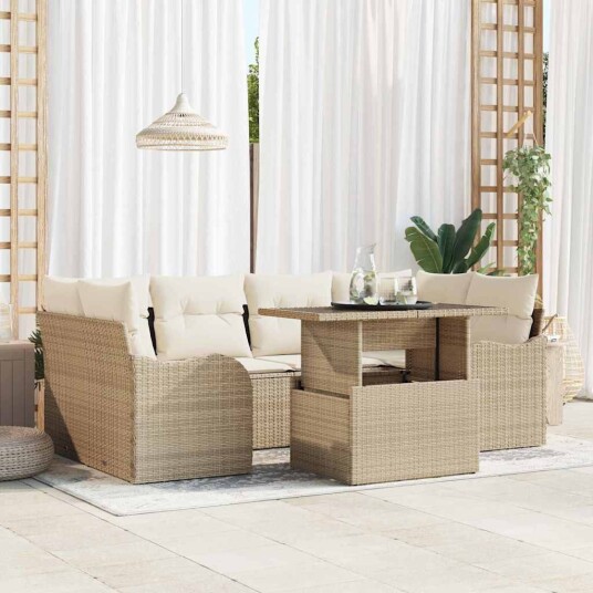 vidaXL Hagesofa Set 7 stk. Beige og krem polyrotting