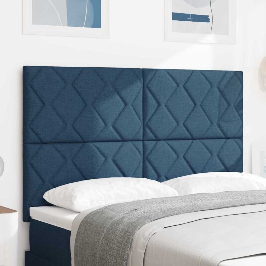 Sengegavl med diamantblokkdesign i blå 160 cm stoff