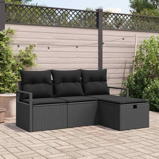 vidaXL Sofa sett 4 stk. 4 Antall seter Svart polyrotting