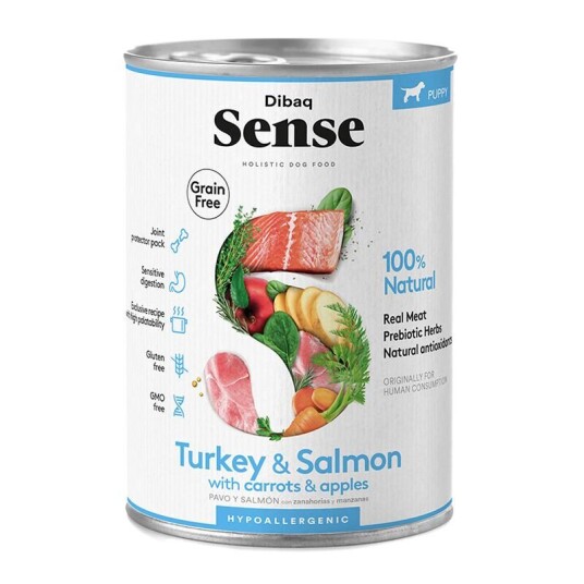 Dibaq Sense Dog Turkey & Salmon Puppy Våtfôr Til Valp 12 X 380 G