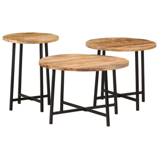 Stablebare salongbord 3 stk heltre mango og jern 371971