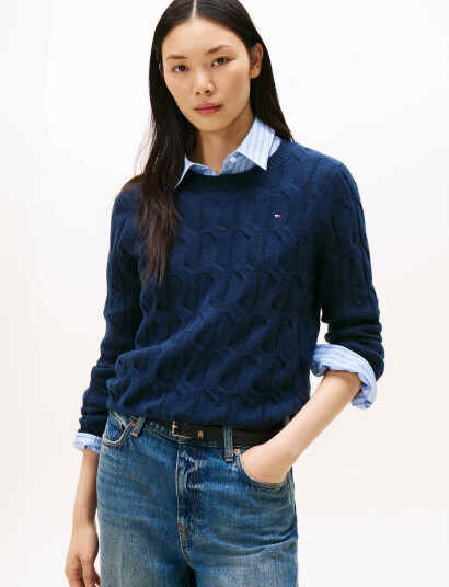 Tommy Hilfiger Soft Wool Cable C-Nk Ls Swt - Navy - XXL Tommy Hilfiger Soft Wool Cable C-Nk Ls Swt - Navy - XXL