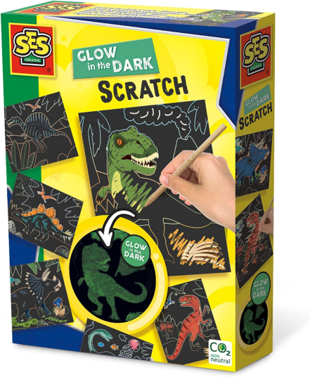 Ses Creative Scratch kort Glow in the dark dinosaurer