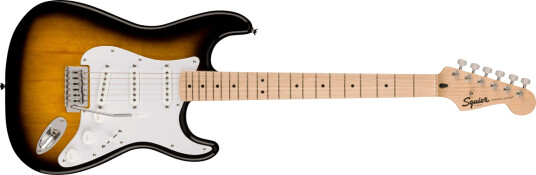 Squier Sonic Stratocaster, Maple Hvit Pickguard, 2-Color Sunburst Squier Sonic Stratocaster, Maple Hvit Pickguard, 2-Color Sunburst