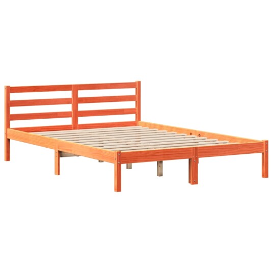 Seng med bokhylle uten madrass voksbrun 140x200 cm heltre furu 8721158606532