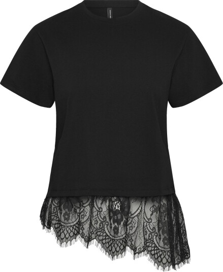Vero Moda Vmbrit Ss O Neck Lace T Shirt Jrs Exp   Black   XS