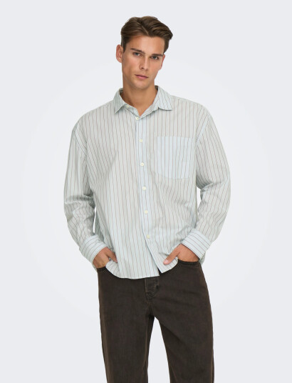ONLY & SONS Onsbarry Rlx Popplin Stripe Ls Cf - Blue - M