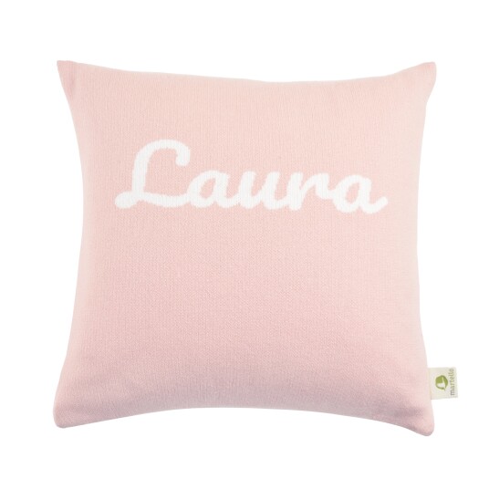Putetrekk med babys navn 40 cm x 40 cm
