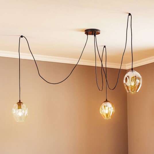 EMIBIG LIGHTING Starla pendellampe glass grafitt/amber/klar 3 lyskilder desentralisert