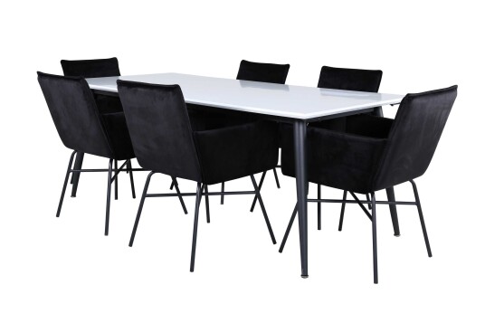 Venture Design Jimmy & Petra spisegruppe Svart/hvit 6 stoler & bord 195 x 90 cm