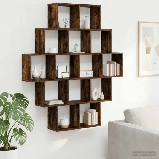 vidaXL Vegghylle Røkt Eik 120 x 20 x 136 cm Konstruert tre