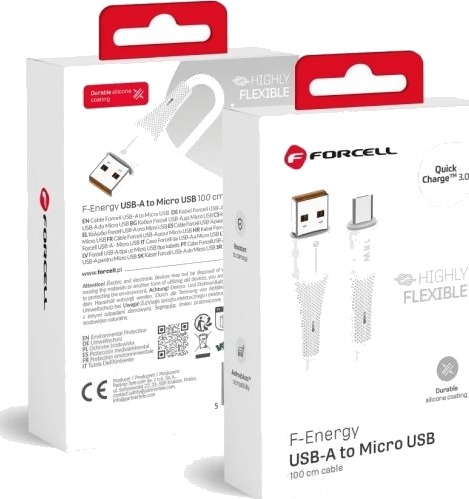 Forcell Usb 2.0 A Til Micro Usb Qc3.0 2,4A 18W Silikon 1 M Hvit