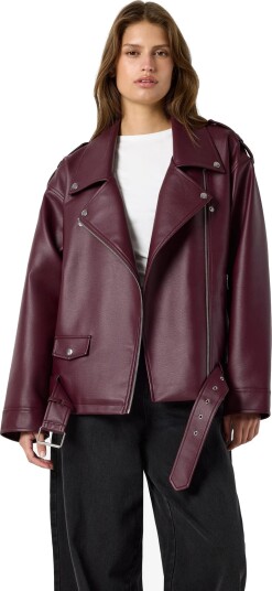 NOISY MAY Nmpaulina Oversize Biker Jacket Noos   Burgundy   M