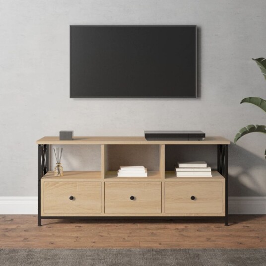 vidaXL TV-benk sonoma eik 102x33x45 cm konstruert tre og jern