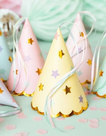 PartyDeco Partyhatter Pastell med Stjerner - 6-pakning