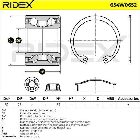 RIDEX 654W0652 Hjullager