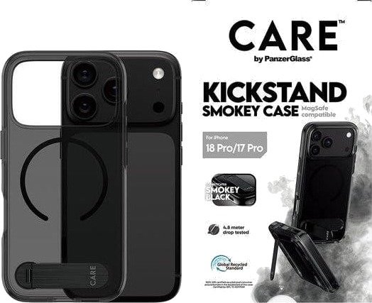 CARE by PanzerGlass Kickstand Case Smokey w. Black MagSafe Apple iPhone 18 Pro | 17 Pro