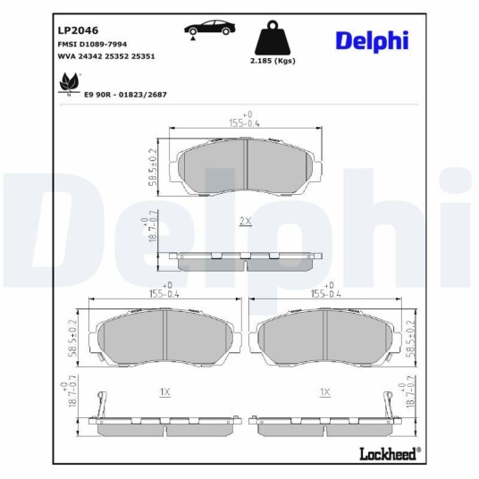 Bremseklosser DELPHI LP2046 Bremseklosser DELPHI LP2046