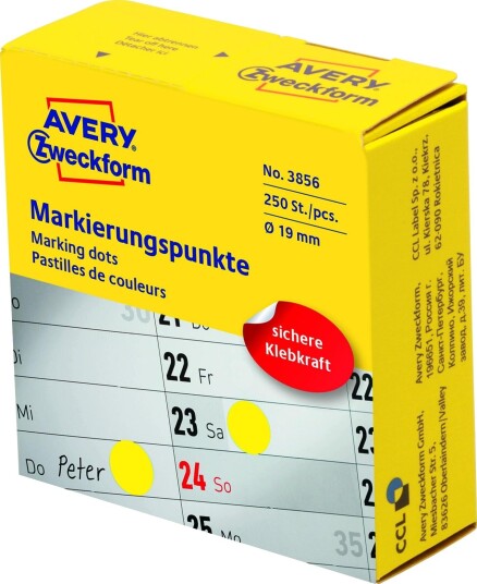 AVERY Markierungspunkt ZWE 3856 19mm ge 250ST