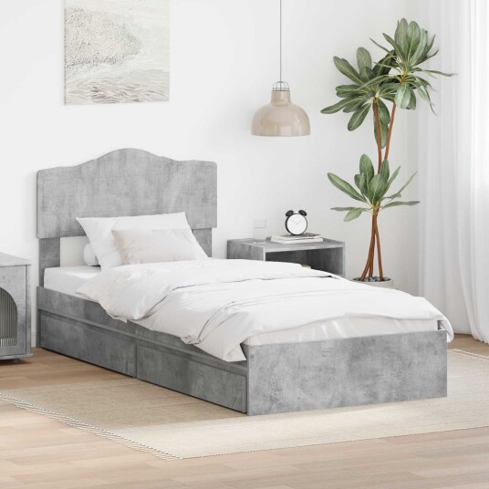 Seng med Oppbevaring Betonggrå 90 x 190 cm Konstruert tre Seng med Oppbevaring Betonggrå 90 x 190 cm Konstruert tre